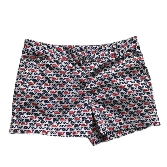 Vineyard Vines Girls Whale Boulevard Shorts 12 4th of July red white blue - Picture 1 of 5
